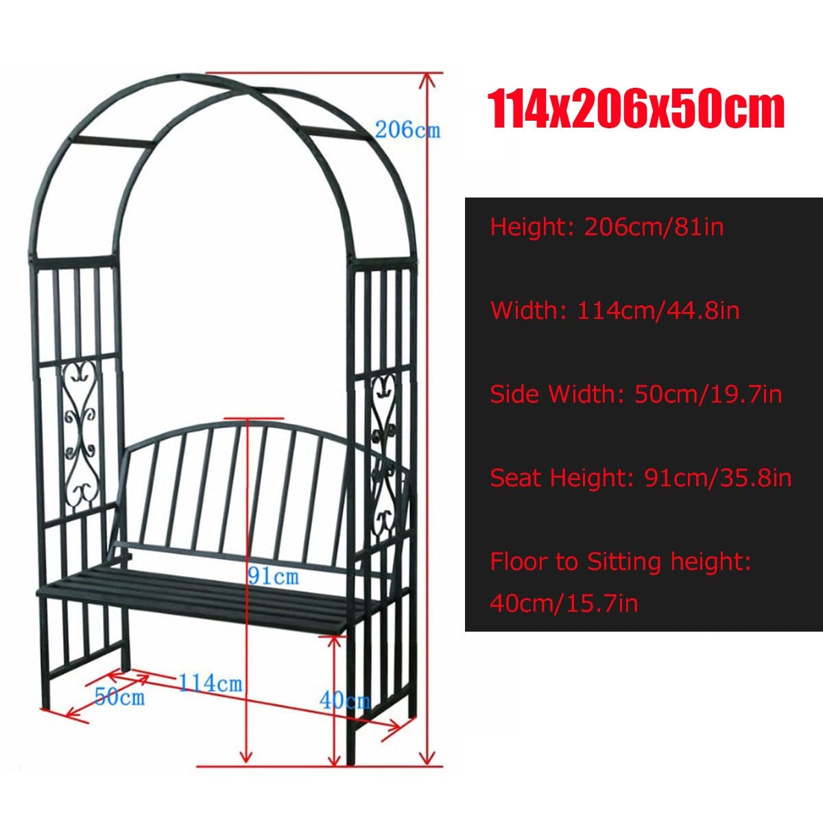 Amazon.co.jp: ブラック/白い フラワーアーチベンチ付き 大きな金属製